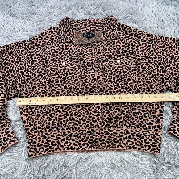 Marled Leopard Print Knit Jacket Snap Button Size Large Balloon Sleeve Collared - Picture 3 of 13